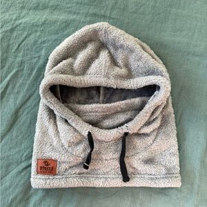 Gray Fleece Hood with Black Drawstrings